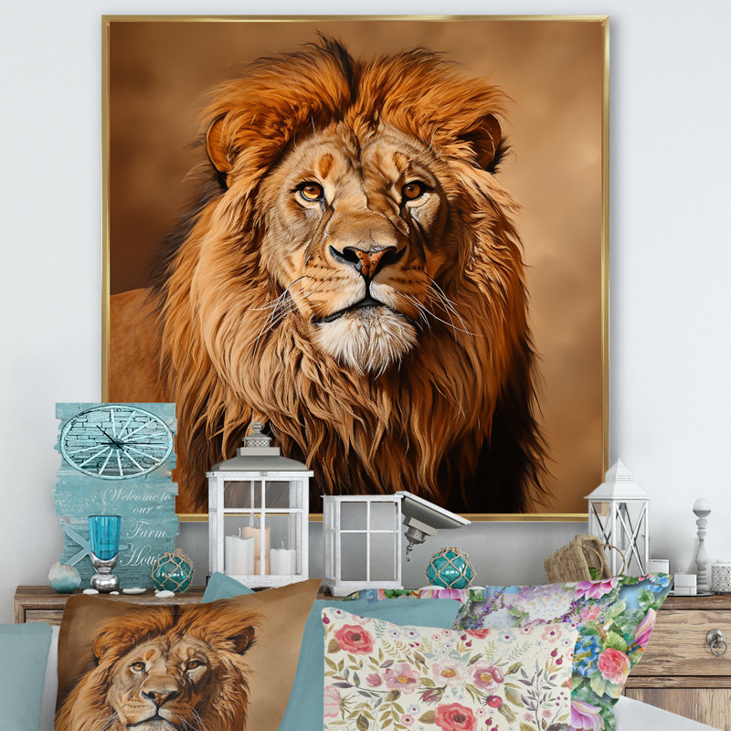 Ebern Designs Royal Lion Portrait II Lion Animal Wall Decor Wayfair